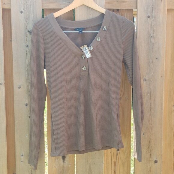 LOVELY Ribbed Long Sleeve Shirt R.W. & Co. Women's Medium BNWT Olive Gre… - Picture 1 of 9